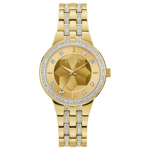 380185 BULOVA Crystal Collection Gold Toned Stainless Steel Watch With Fold-Over Clasp