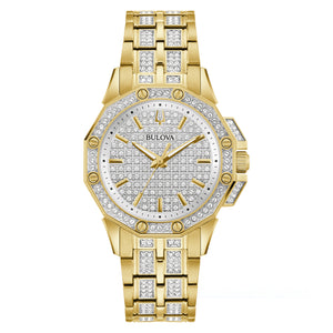 380187 BULOVA Gold Toned Stainless Steel Watch With 354 Hand Set Crystals