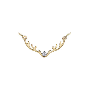 AM408 10KT Yellow Gold Antler Necklace, 0.04CT TW Canadian Diamond