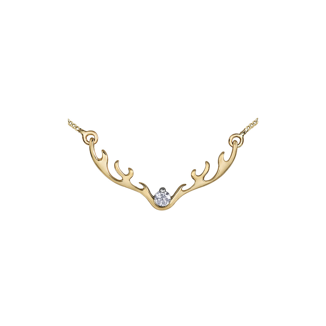 AM408 10KT Yellow Gold Antler Necklace, 0.04CT TW Canadian Diamond