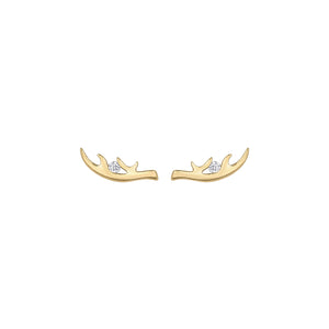 AM450 10KT Yellow Gold Antler Stud Earrings, 0.05CT TW Canadian Diamond