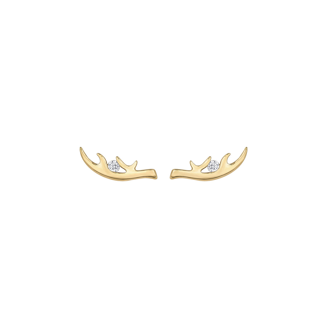 AM450 10KT Yellow Gold Antler Stud Earrings, 0.05CT TW Canadian Diamond