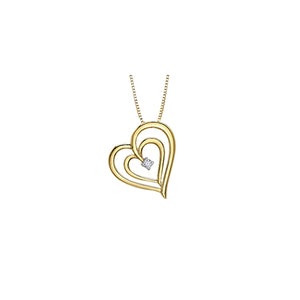 AM588Y 10KT Yellow Gold 0.024CT TW Canadian Diamond Double Heart Pendant