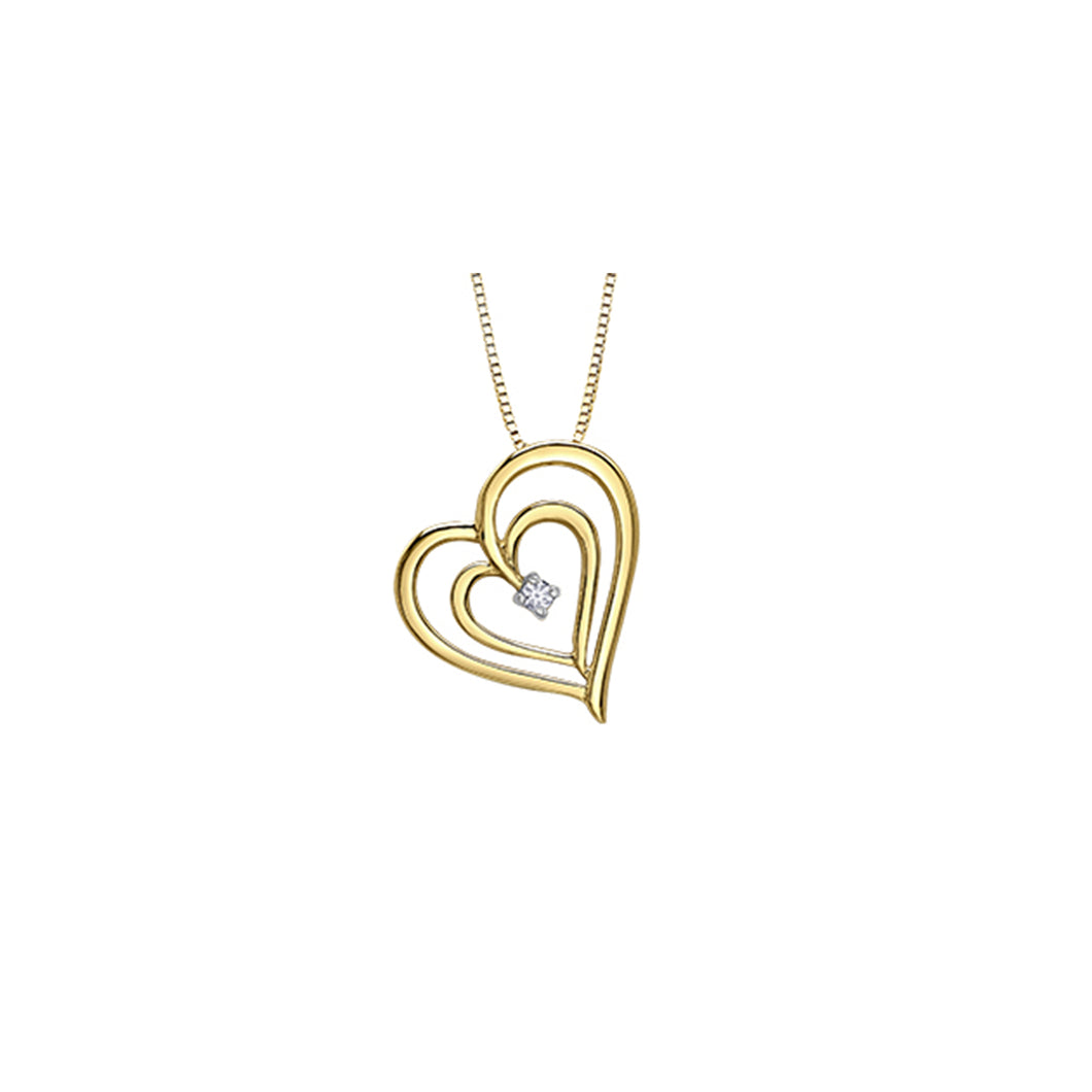 AM588Y 10KT Yellow Gold 0.024CT TW Canadian Diamond Double Heart Pendant