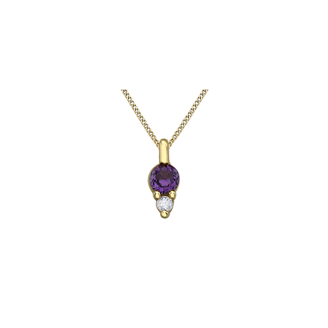 170196 10KT Yellow Gold Amethyst & Diamond Birthstone Pendant