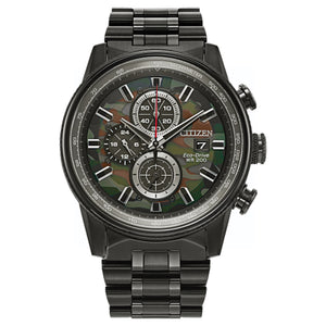410201 CITIZEN Eco-Drive Stainless Steel, Camo-Print Dial Watch With Date
