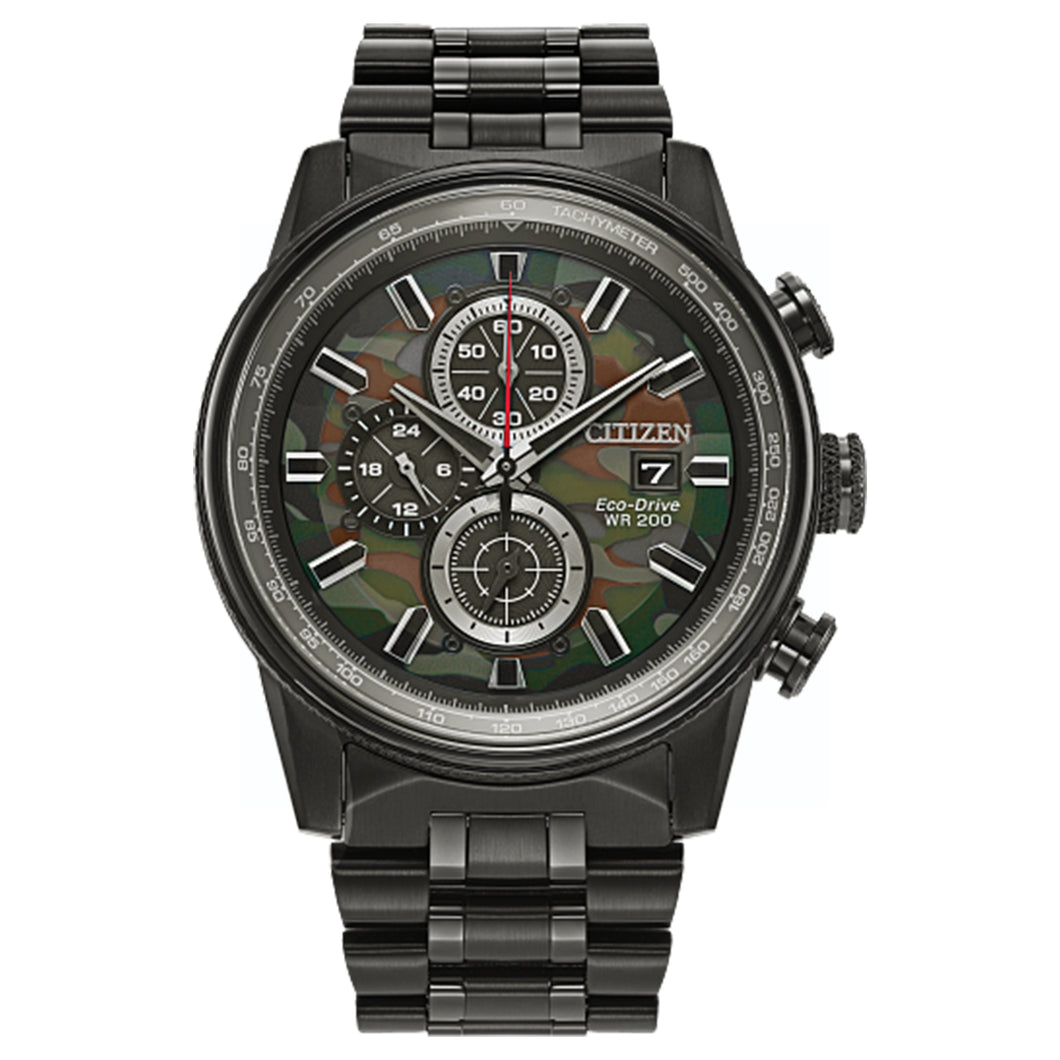 410201 CITIZEN Eco-Drive Stainless Steel, Camo-Print Dial Watch With Date