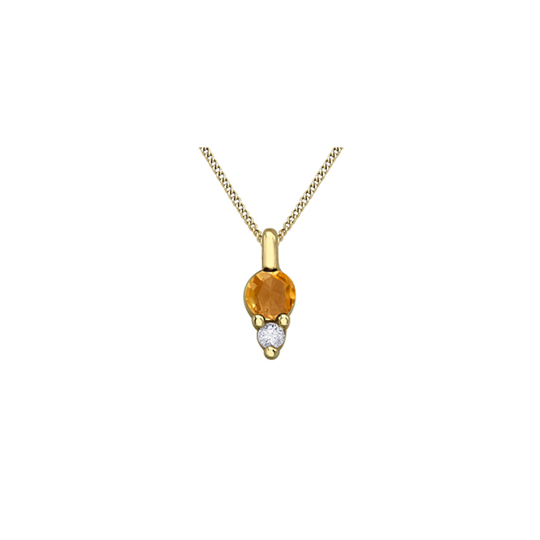 170193 10KT Yellow Gold Citrine & Diamond Birthstone Pendant