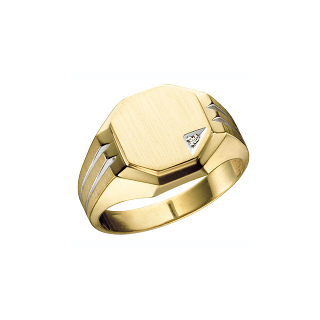 040074 10KT Yellow Gold 0.005CT TW Diamond Signet Ring With Rhodium Enhanced Top