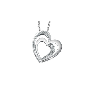 141031 10KT White Gold .03CT TW Diamond Double Heart Necklace