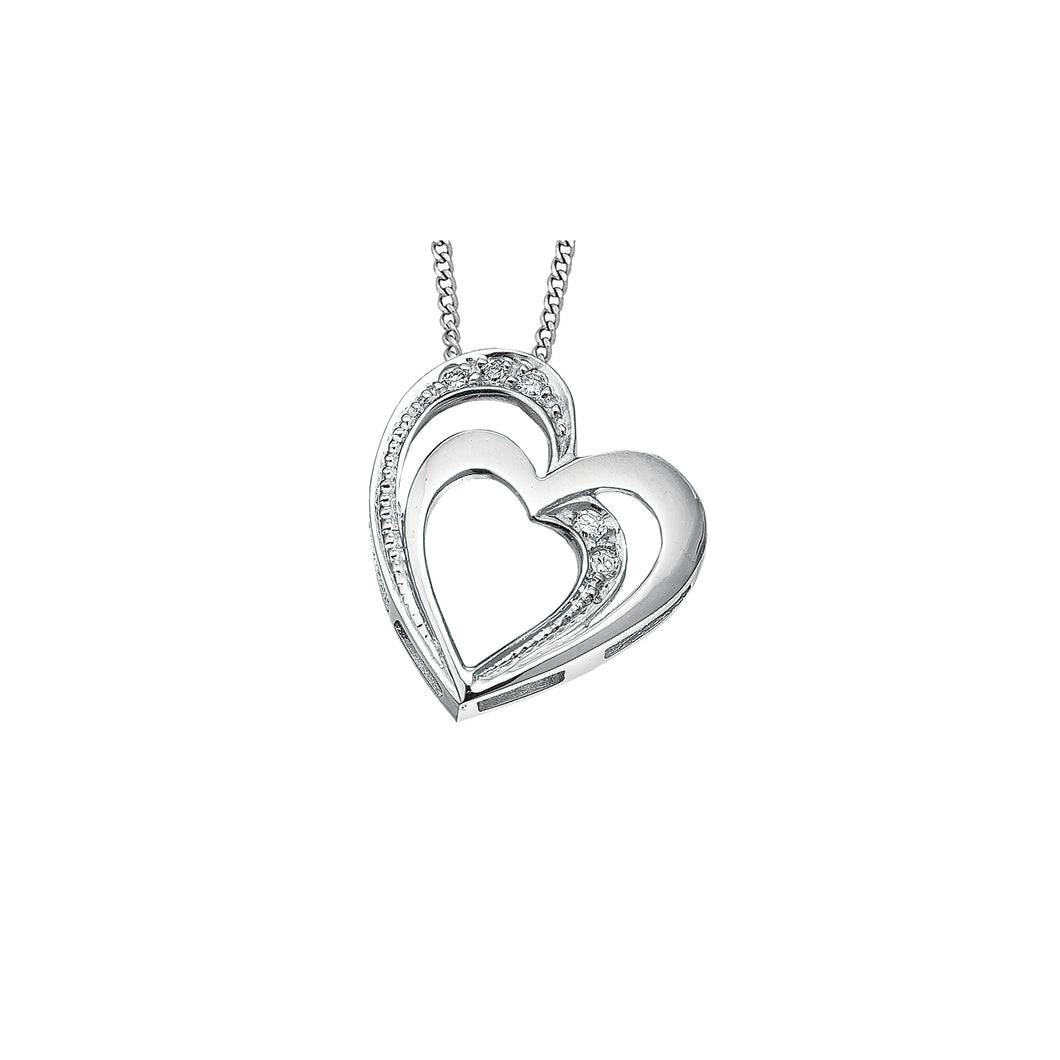 141031 10KT White Gold .03CT TW Diamond Double Heart Necklace