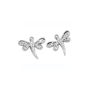 151192 10K White Gold .02CT TW Diamond Dragonfly Earrings