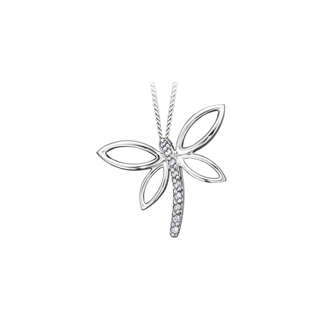 141704 10K White Gold .05CT TW Diamond Dragonfly Pendant