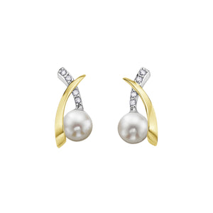 340965 10KT Yellow Gold Pearl & .04CT TW Diamond Stud Earrings