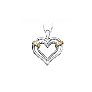 304871 Sterling Silver & 10K Yellow Gold .01CT TW Diamond Double Heart Pendant