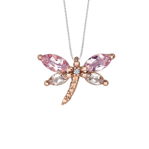 170136 10KT Rose & White Gold Lilac Amethyst, Morganite & Diamond Dragonfly Pendant