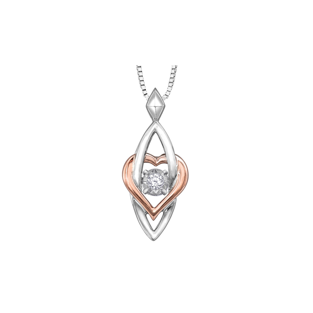 141504 10KT White & Rose Gold .03CT TW Dancing Diamond with Heart Pendant