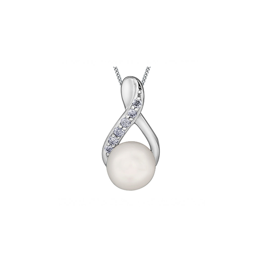 341257 10K White Gold Pearl & Diamond Pendant