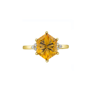 060109 OUT OF STOCK PLEASE ALLOW 3-4 WEEKS FOR DELIVERY 10KT Yellow Gold Fantasy Cut Citrine & Diamond Ring