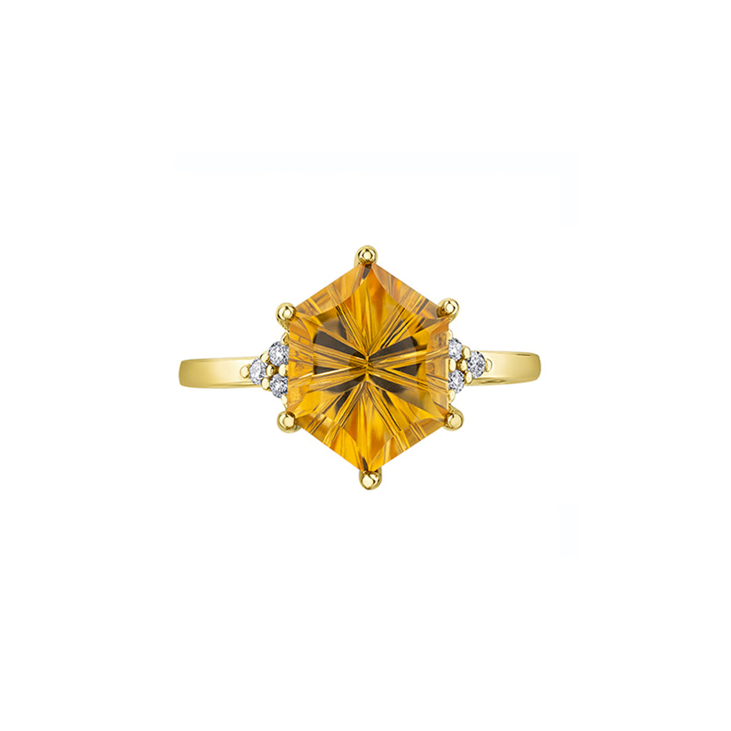 060109 OUT OF STOCK PLEASE ALLOW 3-4 WEEKS FOR DELIVERY 10KT Yellow Gold Fantasy Cut Citrine & Diamond Ring