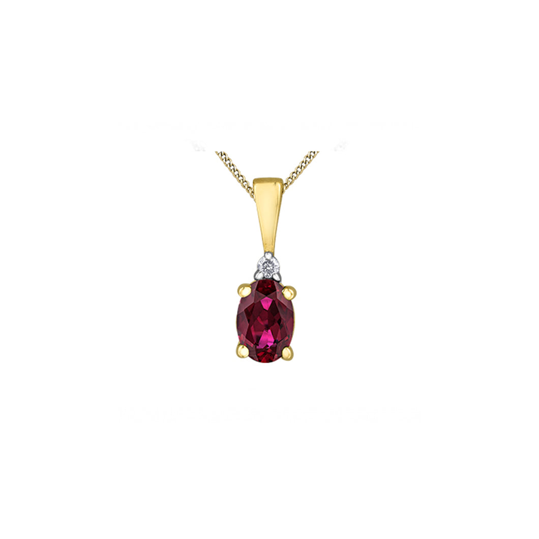 170190 OUT OF STOCK PLEASE ALLOW 3-4 WEEKS FOR DELIVERY 10KT Yellow Gold Ruby & Diamond Birthstone Pendant