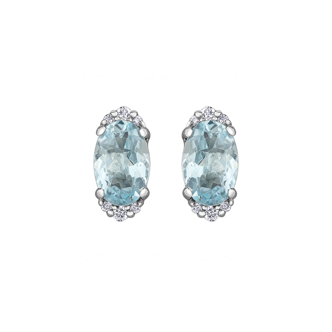 180120 OUT OF STOCK PLEASE ALLOW 2-3 WEEKS FOR DELIVERY 10KT White Gold Aquamarine & 0.05CT TW Diamond Earrings