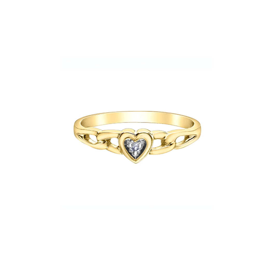 030490 10KT Yellow Gold Rhodium Enhanced .015CT TW Diamond Heart Ring