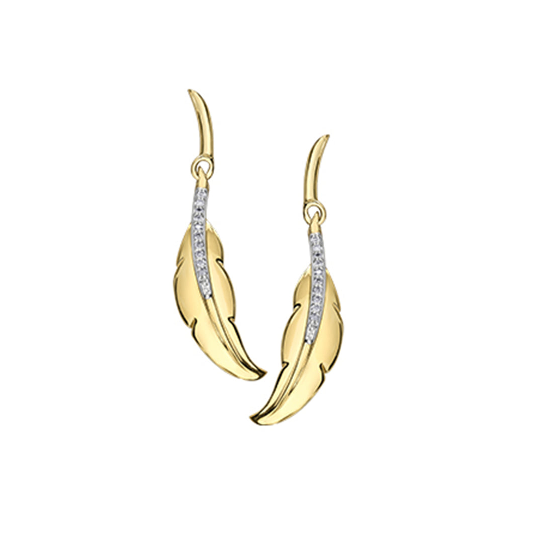 151200 OUT OF STOCK PLEASE ALLOW 3-4 WEEKS FOR DELIVERY 10KT Yellow Gold .07CT TW Diamond Feather Earrings