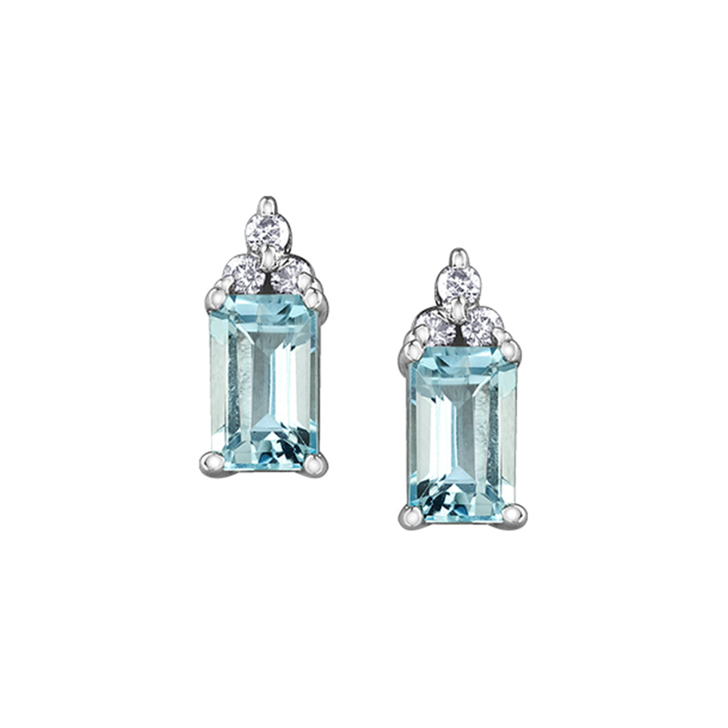 180128 OUT OF STOCK PLEASE ALLOW 3-4 WEEKS FOR DELIVERY 10KT White Gold Aquamarine & 0.04 CT TW Diamond Earrings