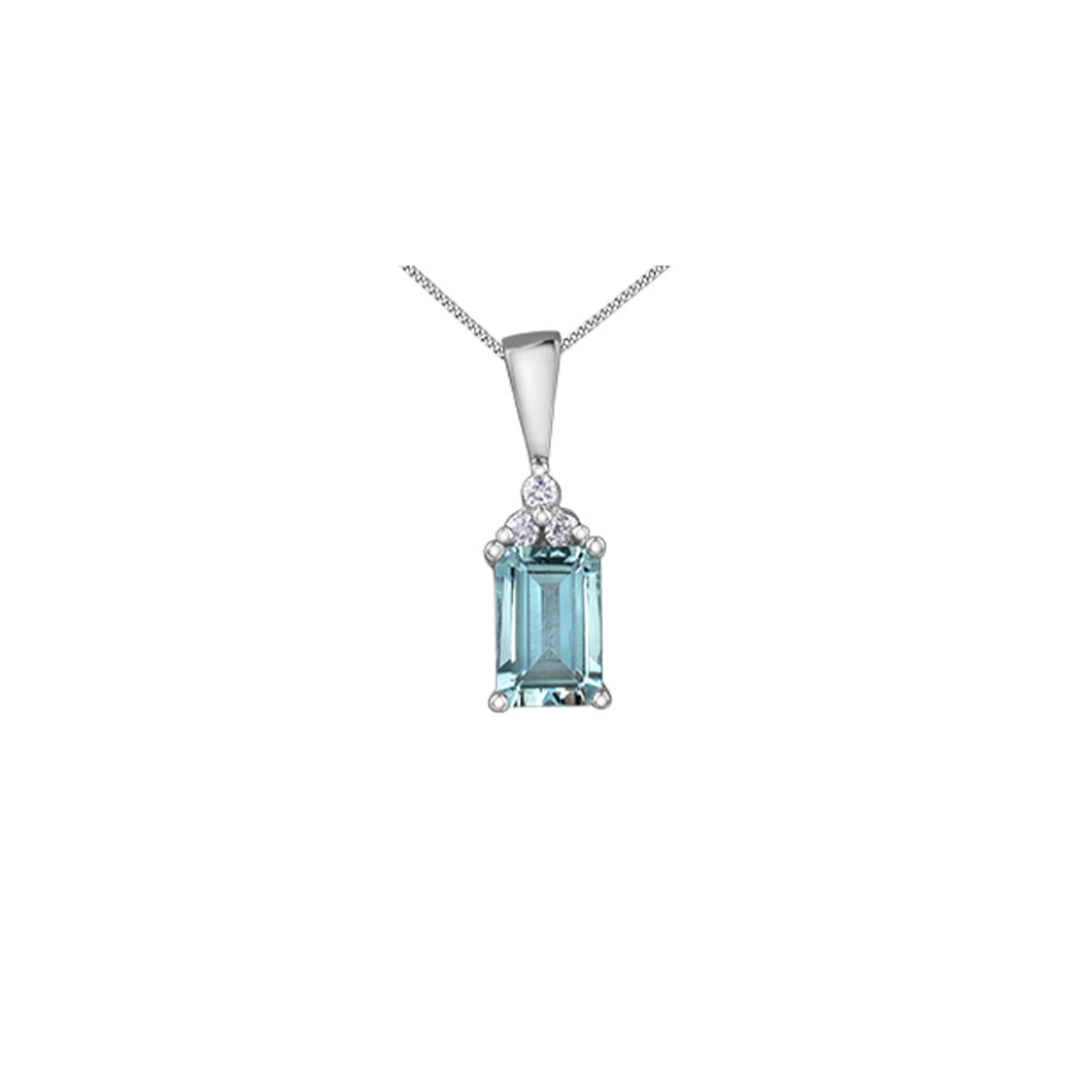 170168 10KT White Gold Aquamarine & 0.03CT TW Diamond Pendant