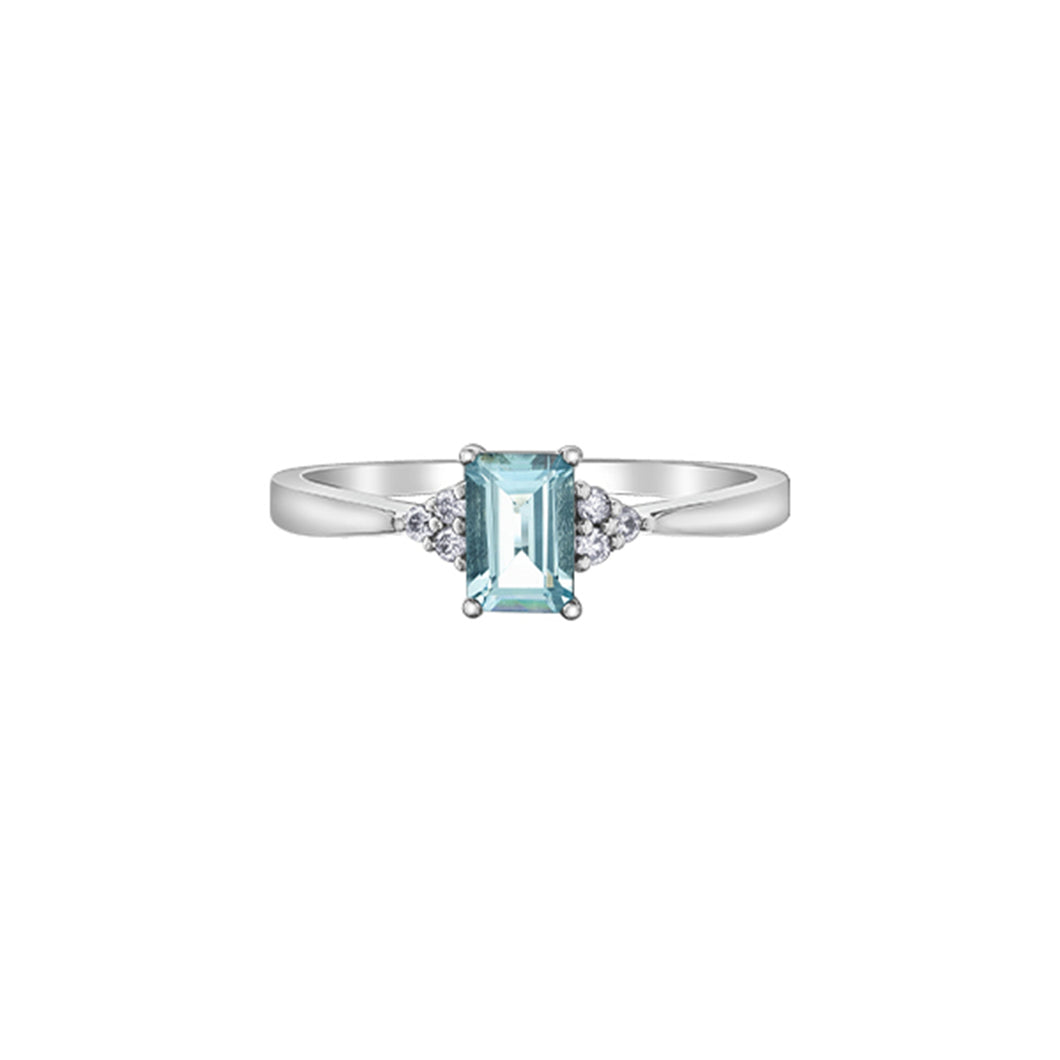060184 10KT White Gold Aquamarine & 0.06CT TW Diamond Ring