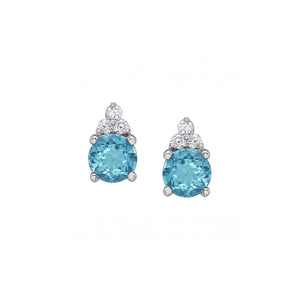 180144 10KT White Gold Blue Topaz & Diamond Earrings
