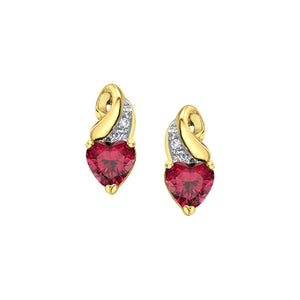 180157 10KT Yellow Gold Lab Grown Ruby & .03CT TW Diamond Earrings