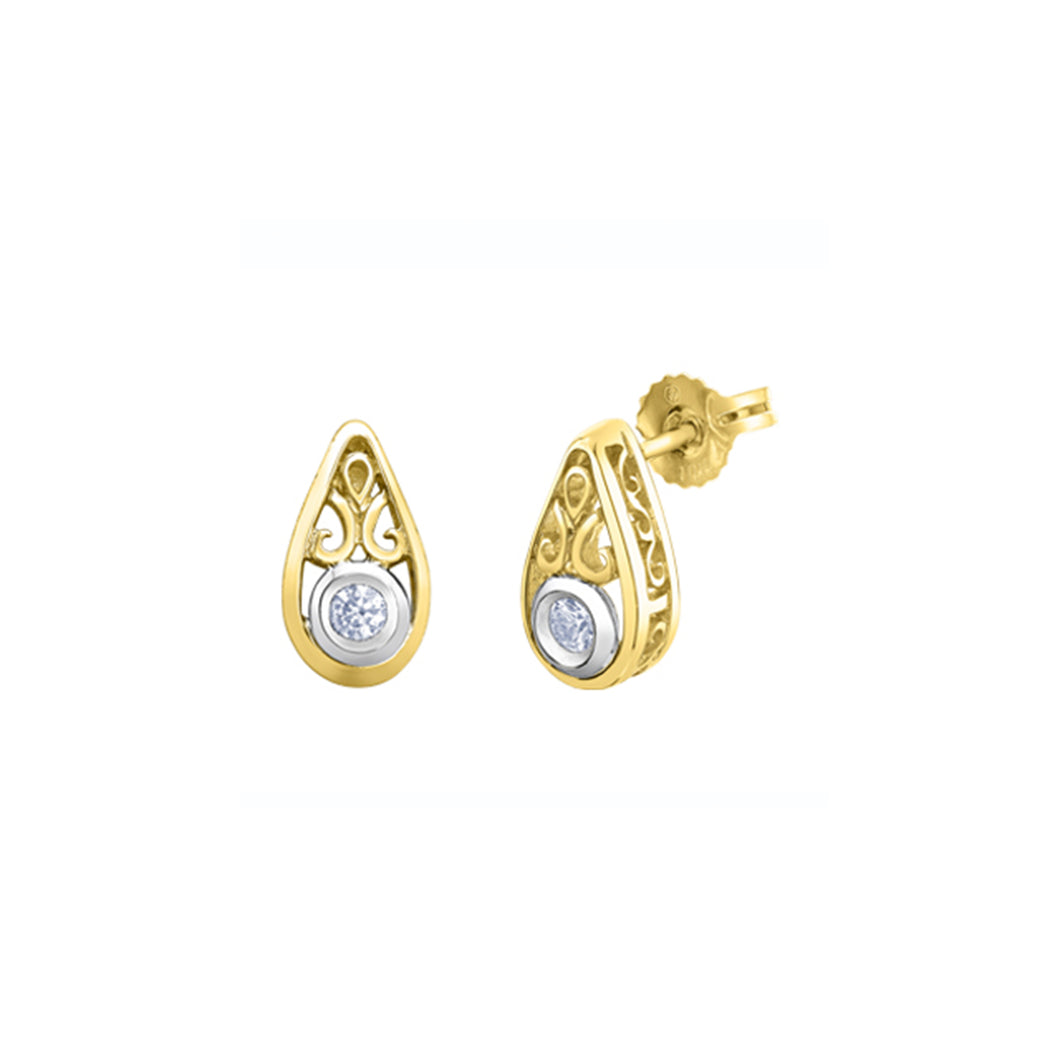 151288 10KT Yellow & White Gold .10CT TW Diamond Filigree Earrings