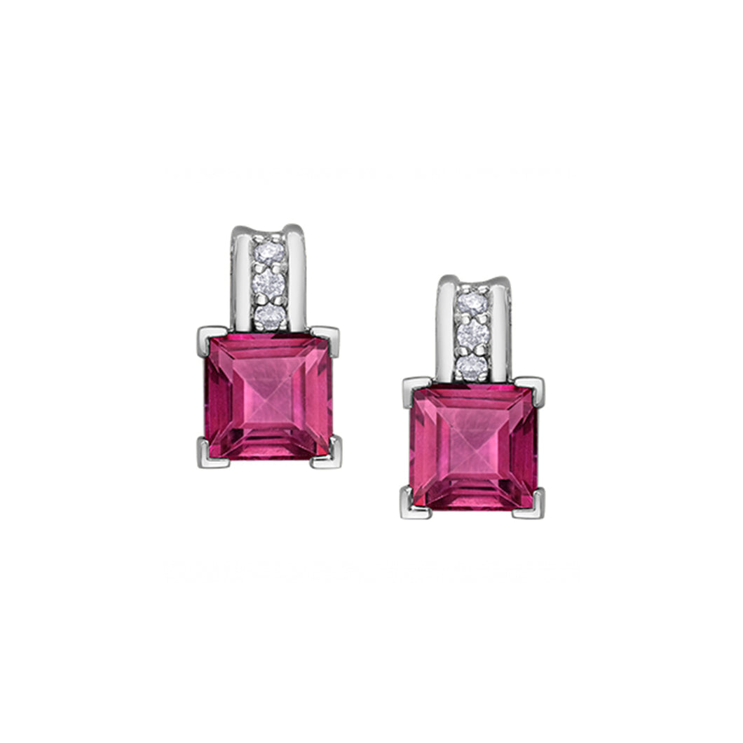 180184 10KT White Gold Pink Topaz & Diamond Earrings