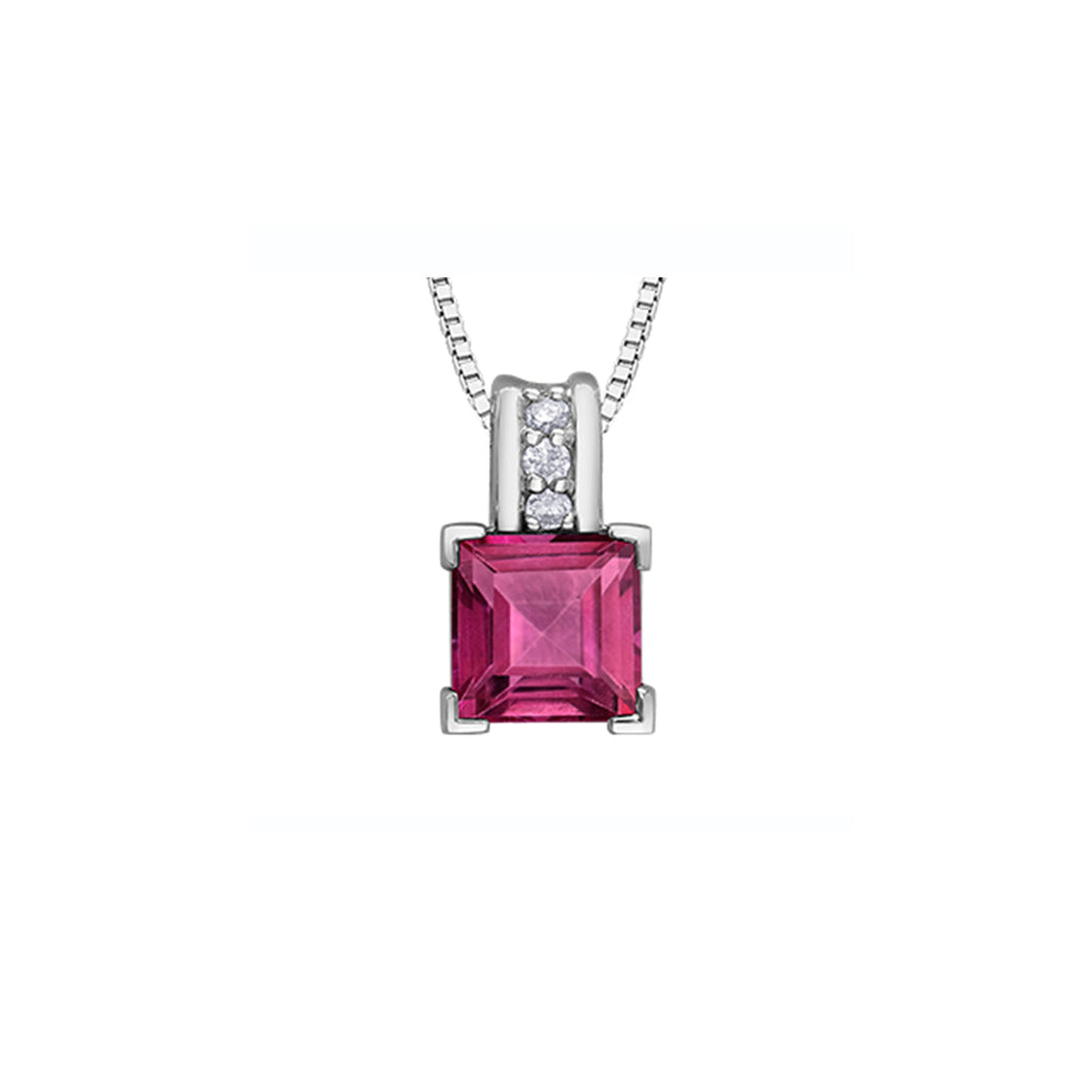 170232 10KT White Gold Pink Topaz & Diamond Pendant
