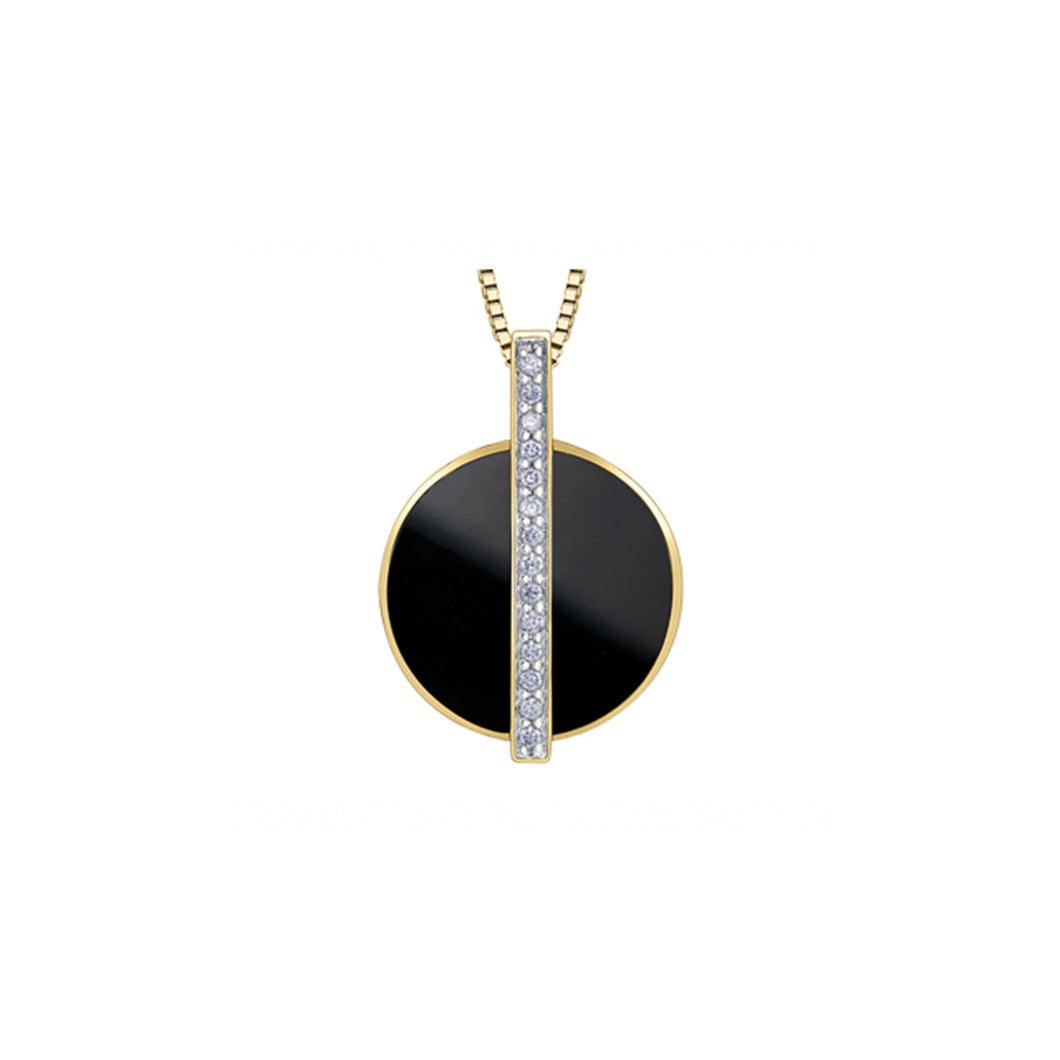 170239 OUT OF STOCK, PLEASE ALLOW 3-4 WEEKS FOR DELIVERY 10KT Yellow Gold Onyx & 0.07CT TW Diamond Pendant