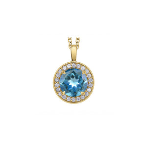 170240 10KT White Gold Blue Topaz & .13CT TW Diamond Halo Pendant