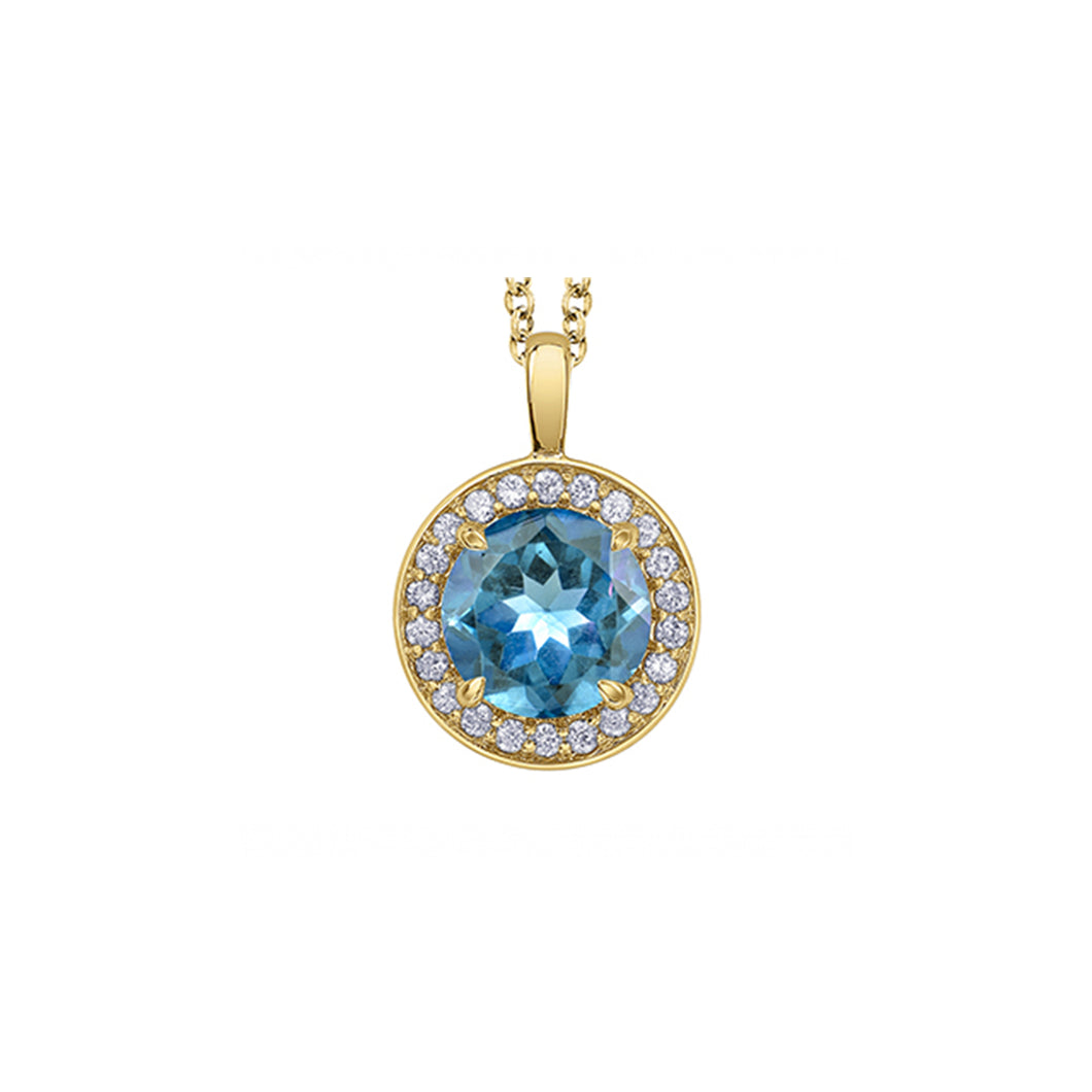 170240 10KT White Gold Blue Topaz & .13CT TW Diamond Halo Pendant
