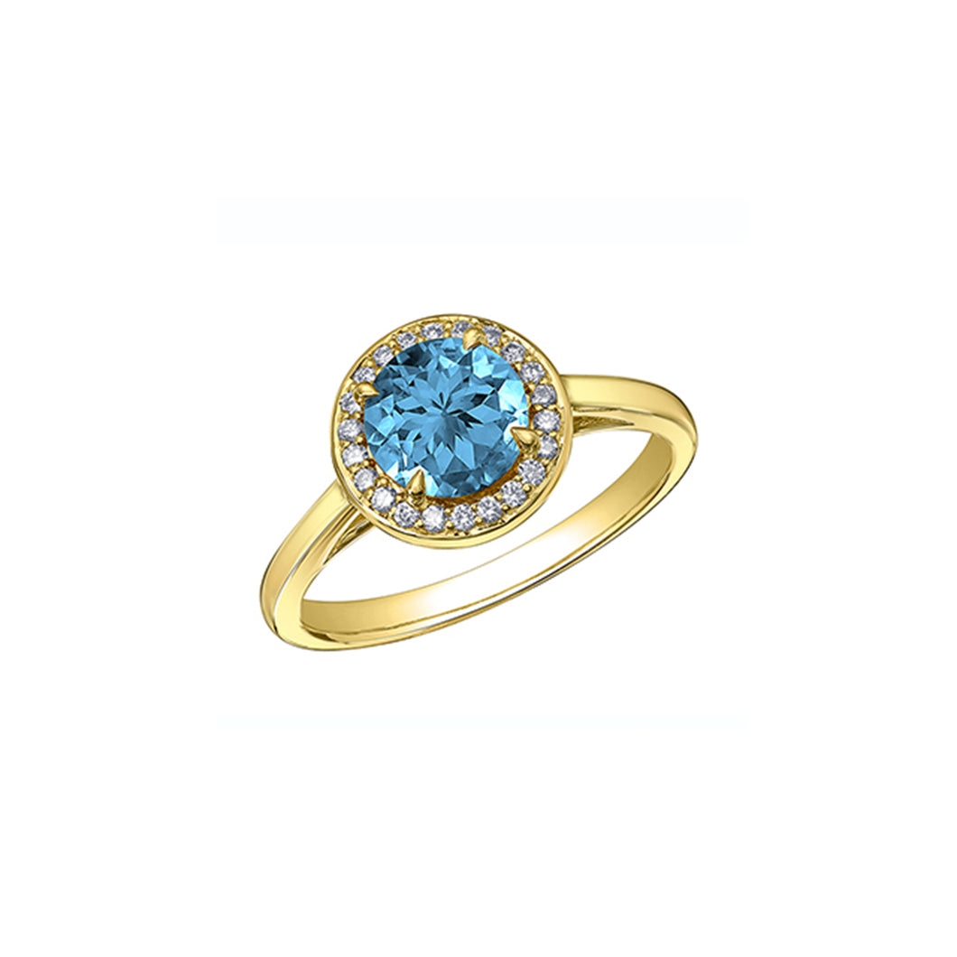 060244 10KT Yellow Gold Blue Topaz & Diamond Ring