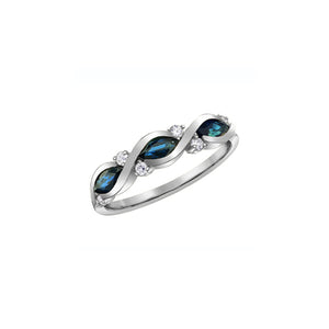 060245 10KT White Gold Blue Topaz & Diamond Ring