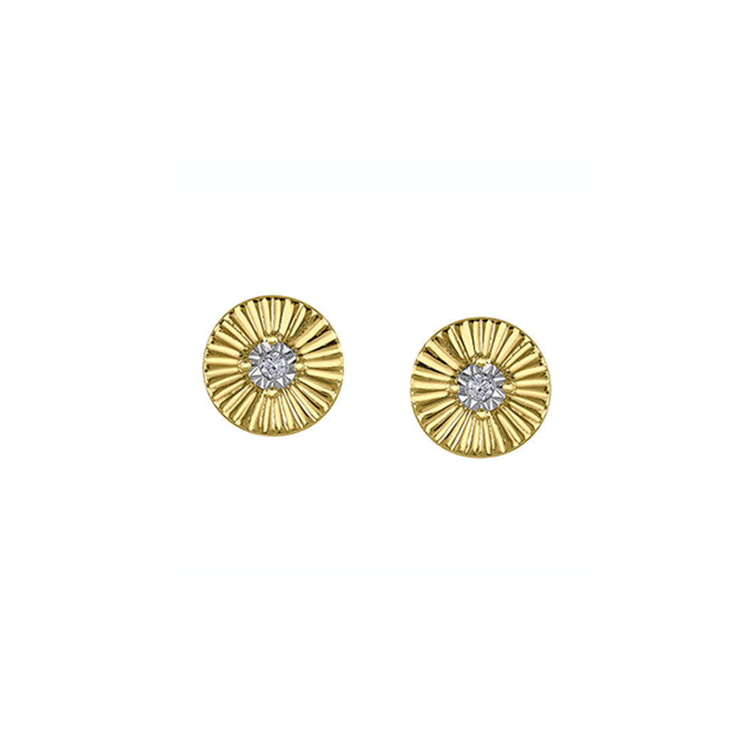 151361 10KT Yellow Gold .04CT TW Diamond Sunray Disk Stud Earrings