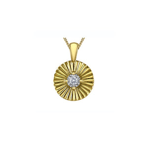 141873 10KT Yellow Gold .04CT TW Diamond Sunray Disk Pendant