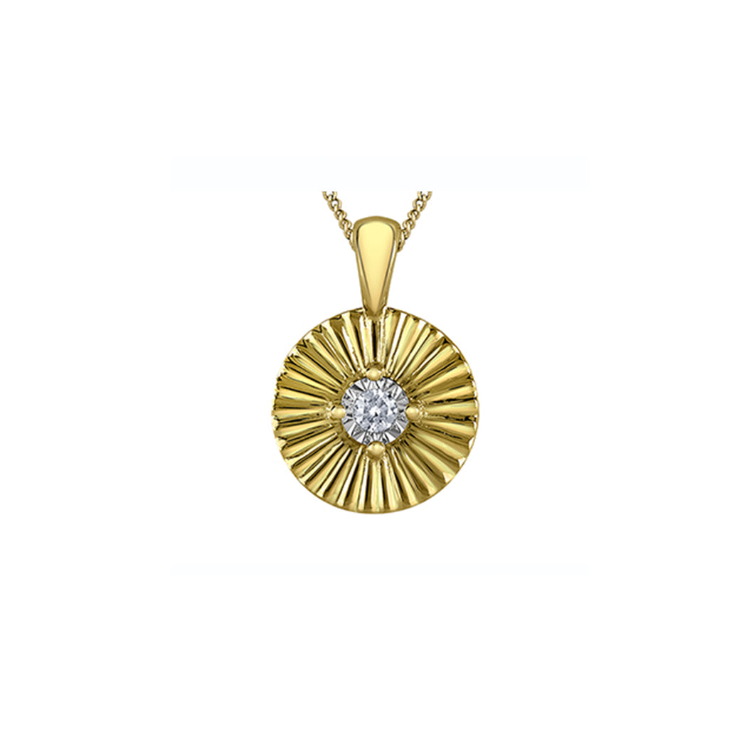 141873 10KT Yellow Gold .04CT TW Diamond Sunray Disk Pendant