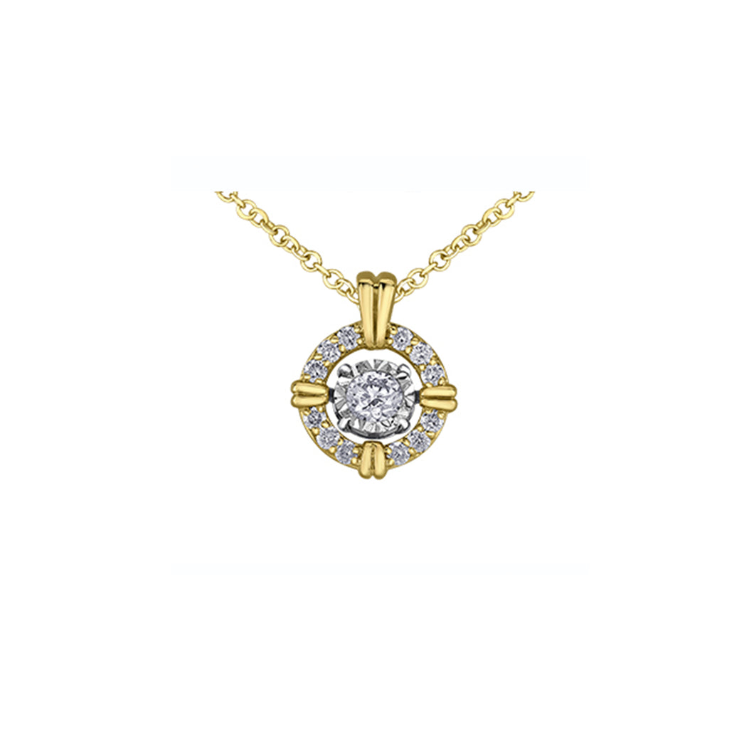 141898 OUT OF STOCK PLEASE ALLOW 3-4 WEEKS FOR DELIVERY 10KT Yellow & White Gold .24CT TW Dancing Diamond Pendant