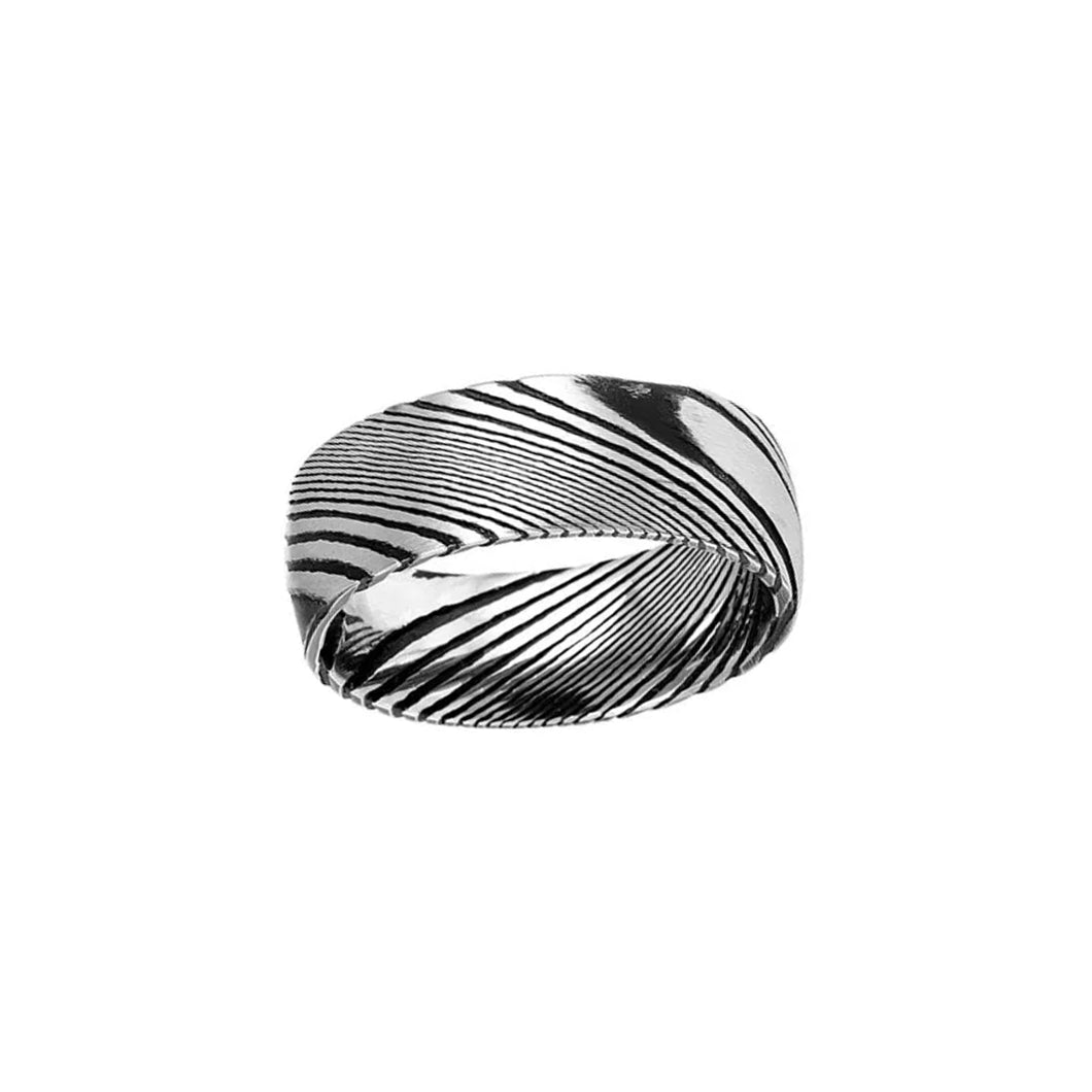 130737 JOSEF ELIAS 8MM Burl Wood Grain Pattern Damascus Steel Ring