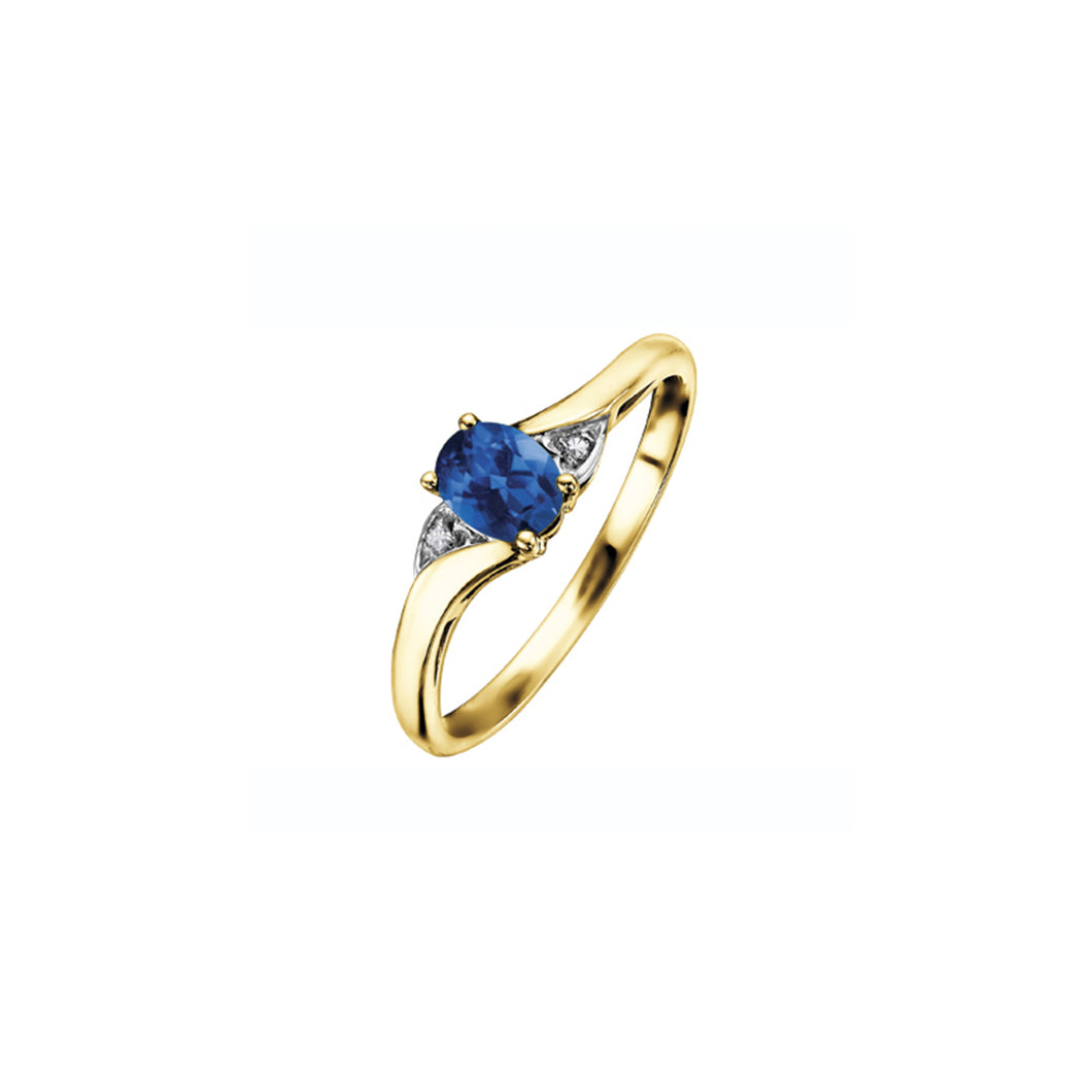060252 10KT Yellow Gold Sapphire & Diamond Birthstone Ring With Rhodium Enhanced Top