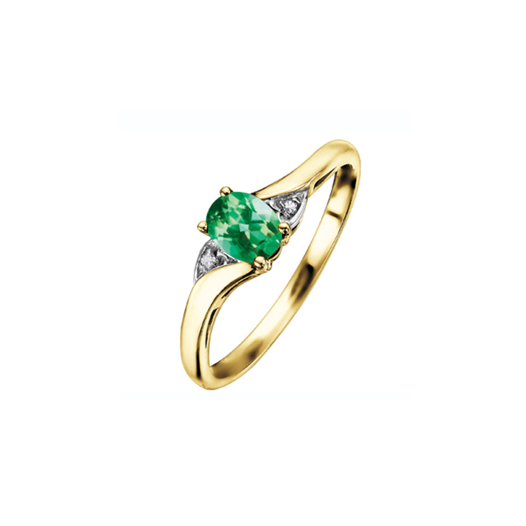 060236 10KT Yellow Gold Emerald & Diamond Birthstone Ring With Rhodium Enhanced Top