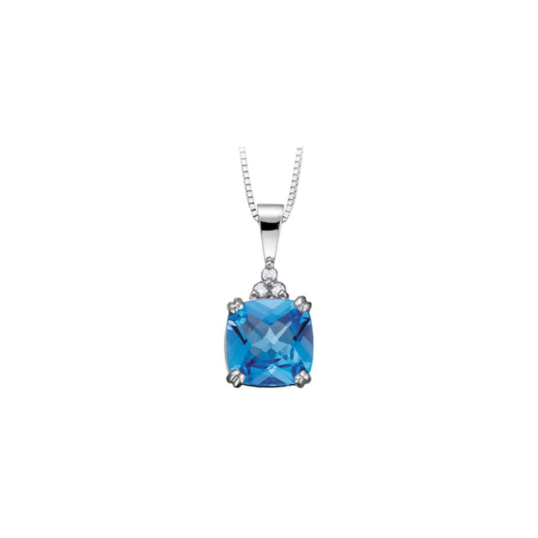 170173 OUT OF STOCK, PLEASE ALLOW 3-4 WEEKS FOR DELIVERY 10KT White Gold Blue Topaz & 0.05CT TW Diamond Pendant