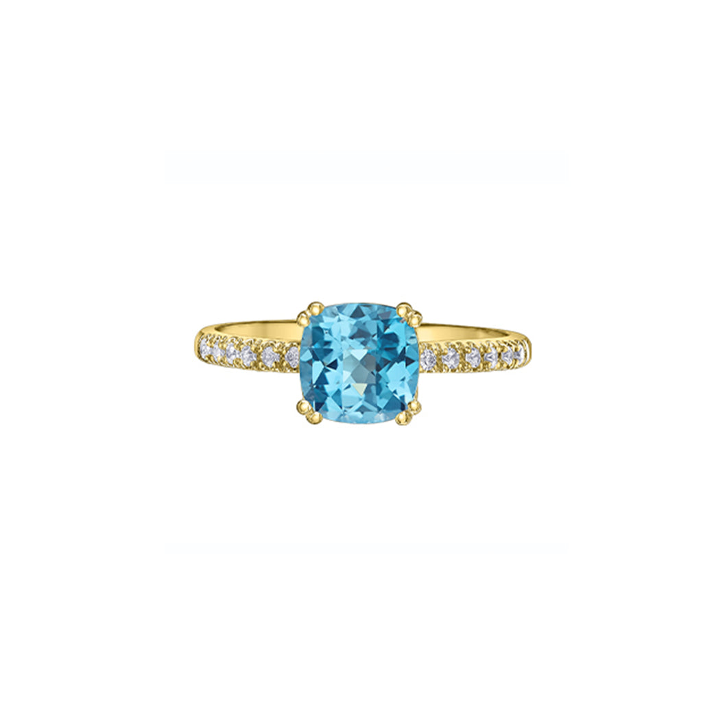 060242 10KT Yellow Gold Blue Topaz & Diamond Ring